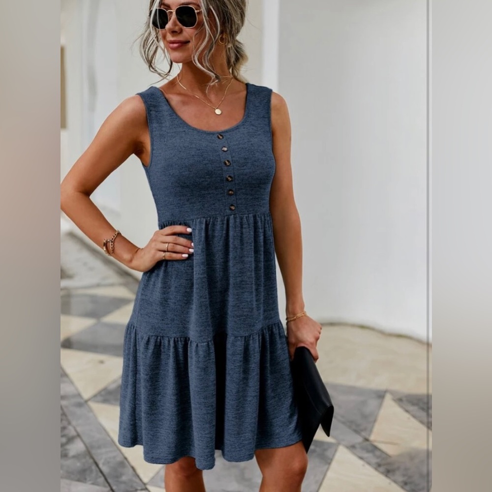 Blue Ruffle Hem Dress
